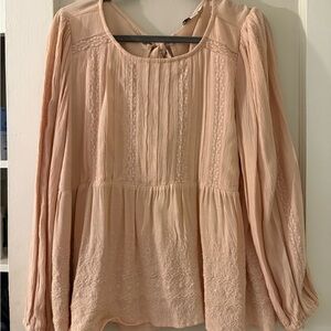 American Eagle Outfitters Blush Pink Lace Peasant Top